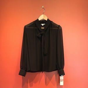 NWT Nanette Lepore Sheer Tie Neck Blouse, Size XS